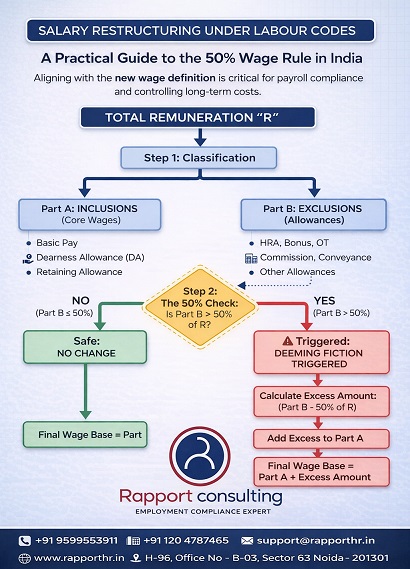 Ensure compliance with the 50% wage rule under India’s Labour Codes. Rapport Consulting offers expert salary structuring and audit services to optimize payroll and reduce legal risks.